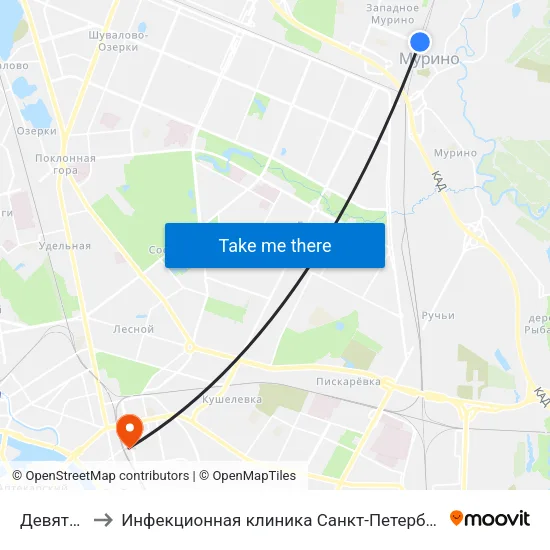 Девяткино (Devyatkino) to Инфекционная клиника Санкт-Петербургского Государственного Педиатрического Медицинского Университета map