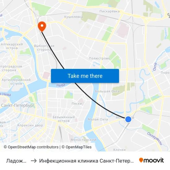 Ладожская (Ladozhskaya) to Инфекционная клиника Санкт-Петербургского Государственного Педиатрического Медицинского Университета map