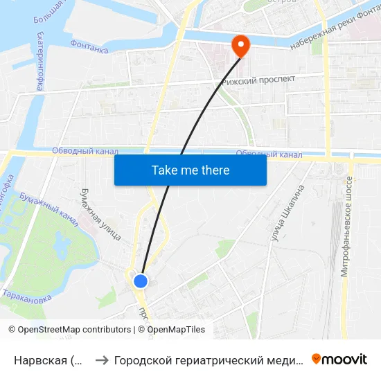 Нарвская (Narvskaya) to Городской гериатрический медико-социальный центр map