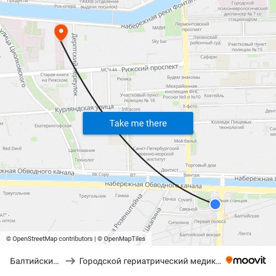 Балтийский Вокзал to Городской гериатрический медико-социальный центр map