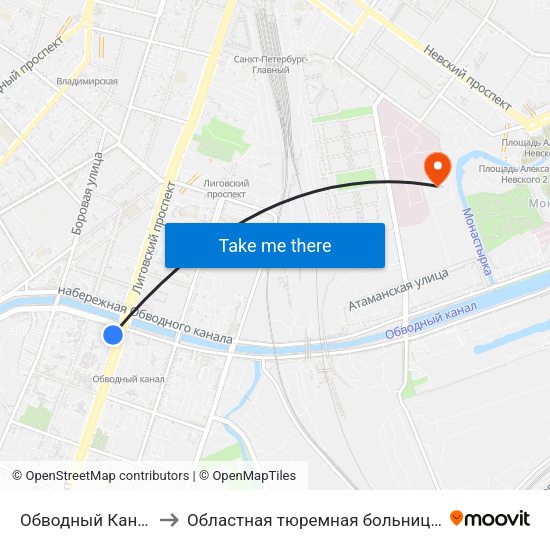 Обводный Канал (Obvodny Kanal) to Областная тюремная больница имени Фёдора Петровича Гааза map
