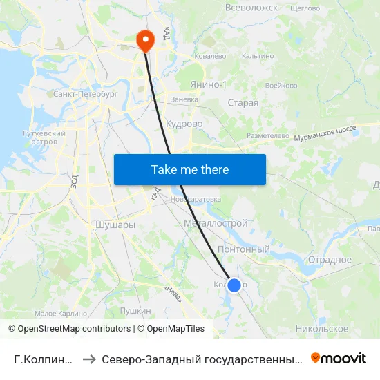 Г.Колпино Ленинградская Ул. to Северо-Западный государственный медицинский университет имени Ильи Ильича Мечникова map