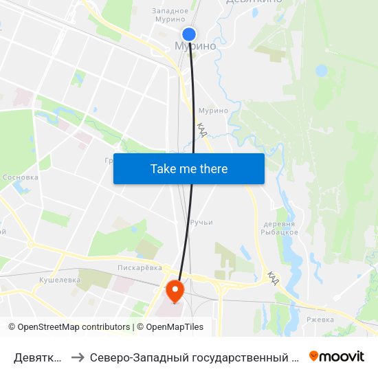 Девяткино (Devyatkino) to Северо-Западный государственный медицинский университет имени Ильи Ильича Мечникова map