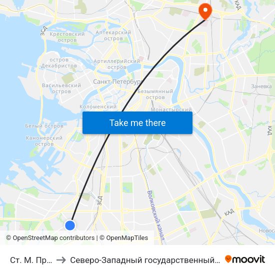 Ст. М. Проспект Ветеранов to Северо-Западный государственный медицинский университет имени Ильи Ильича Мечникова map