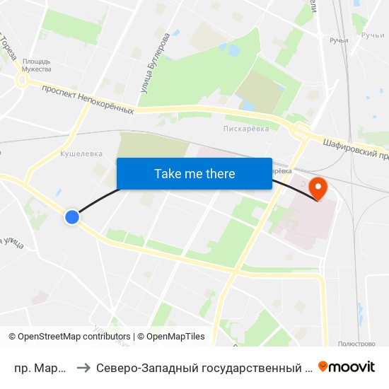 пр. Маршала Блюхера 12 to Северо-Западный государственный медицинский университет имени Ильи Ильича Мечникова map
