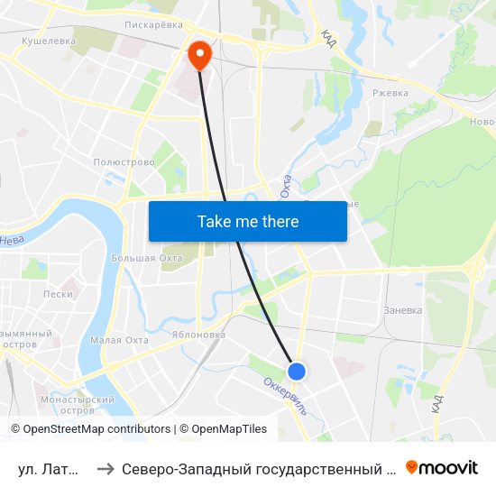 ул. Латышских Стрелков to Северо-Западный государственный медицинский университет имени Ильи Ильича Мечникова map