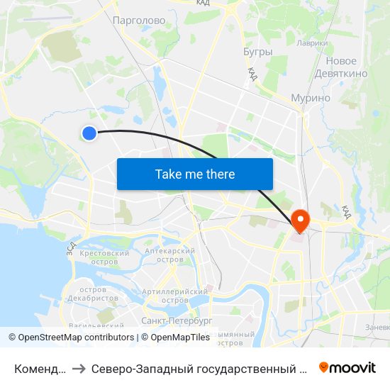 Комендантский Пр. 54 to Северо-Западный государственный медицинский университет имени Ильи Ильича Мечникова map