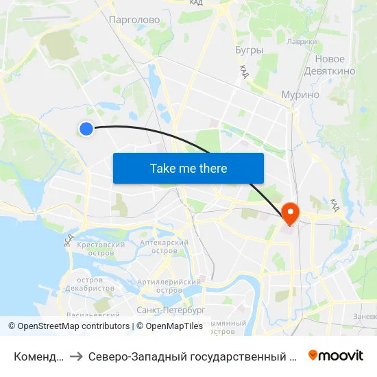 Комендантский Пр. 54 to Северо-Западный государственный медицинский университет имени Ильи Ильича Мечникова map