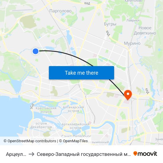 Арцеуловская Аллея to Северо-Западный государственный медицинский университет имени Ильи Ильича Мечникова map