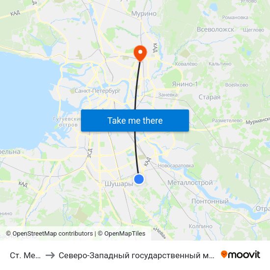 Ст. Метро Шушары to Северо-Западный государственный медицинский университет имени Ильи Ильича Мечникова map