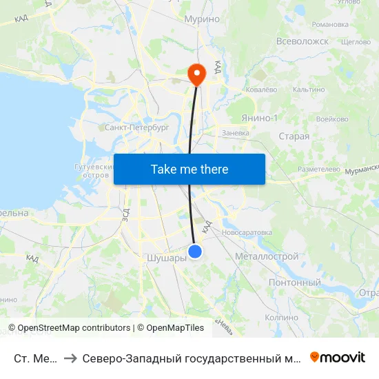 Ст. Метро Шушары to Северо-Западный государственный медицинский университет имени Ильи Ильича Мечникова map