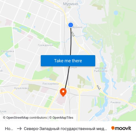 Новая Охта to Северо-Западный государственный медицинский университет имени Ильи Ильича Мечникова map