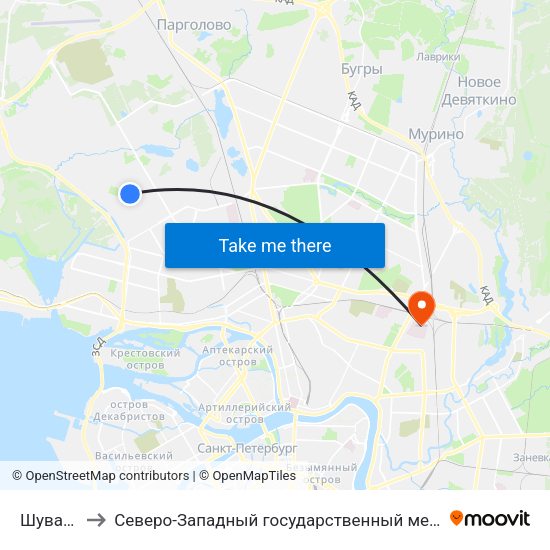Шуваловский пр. to Северо-Западный государственный медицинский университет имени Ильи Ильича Мечникова map