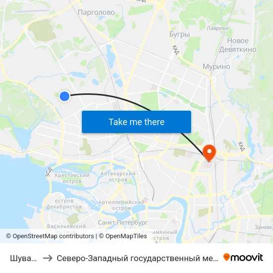 Шуваловский пр. to Северо-Западный государственный медицинский университет имени Ильи Ильича Мечникова map