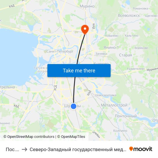 Пос. Шушары to Северо-Западный государственный медицинский университет имени Ильи Ильича Мечникова map