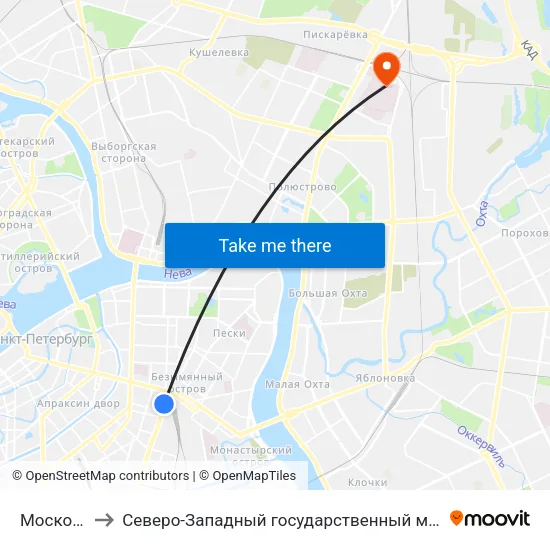 Московский Вокзал to Северо-Западный государственный медицинский университет имени Ильи Ильича Мечникова map