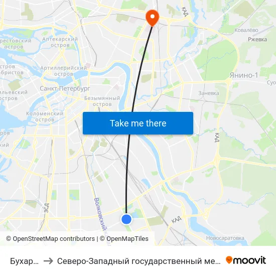 Бухарестская Ул. to Северо-Западный государственный медицинский университет имени Ильи Ильича Мечникова map