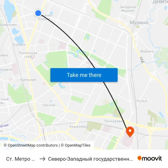 Ст. Метро Проспект Просвещения to Северо-Западный государственный медицинский университет имени Ильи Ильича Мечникова map