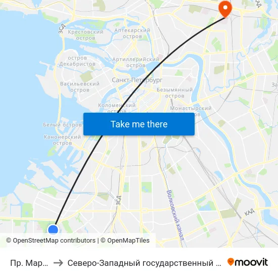 Пр. Маршала Жукова 60 to Северо-Западный государственный медицинский университет имени Ильи Ильича Мечникова map
