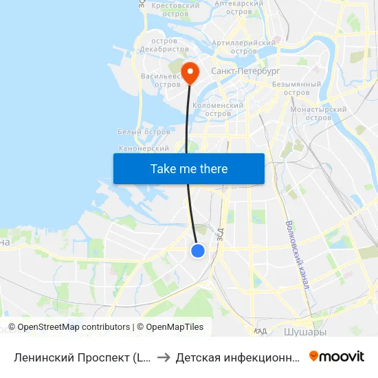 Ленинский Проспект (Leninsky Prospekt) to Детская инфекционная больница №3 map