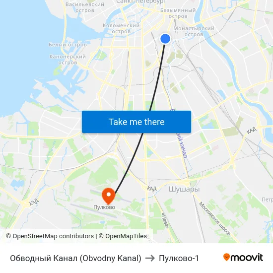 Обводный Канал (Obvodny Kanal) to Пулково-1 map