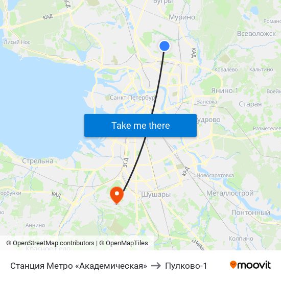 Станция Метро «Академическая» to Пулково-1 map