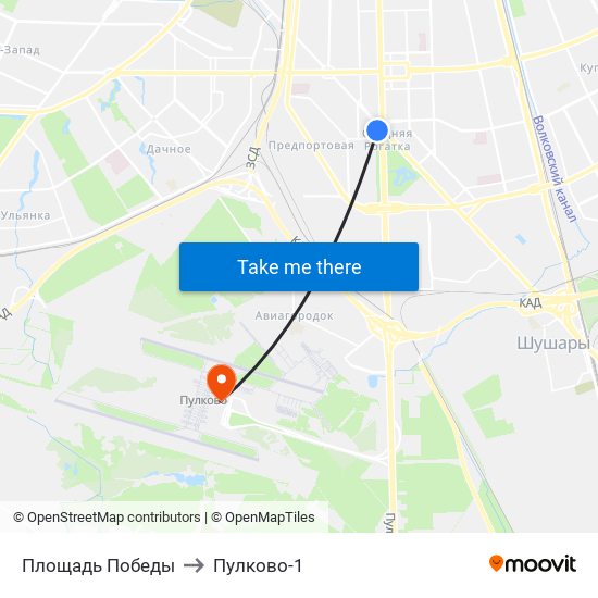 Площадь Победы to Пулково-1 map