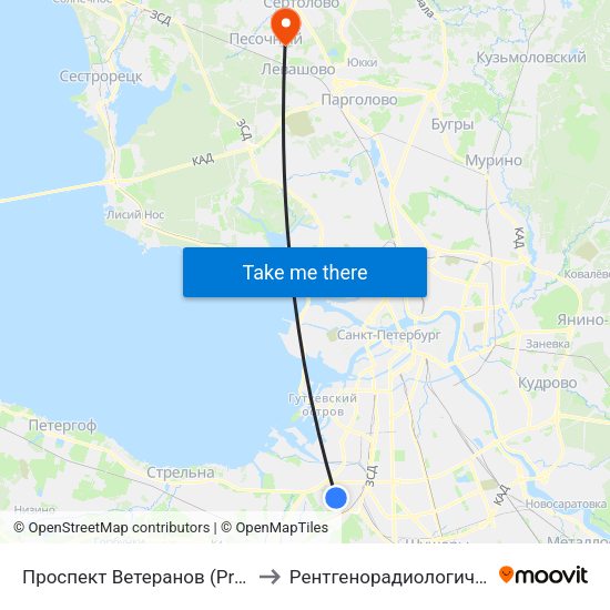 Проспект Ветеранов (Prospekt Veteranov) to Рентгенорадиологический институт map