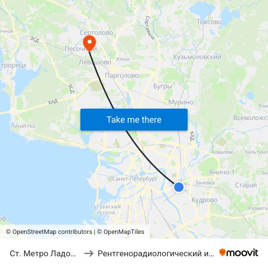 Ст. Метро Ладожская to Рентгенорадиологический институт map