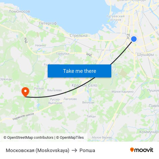 Московская (Moskovskaya) to Ропша map