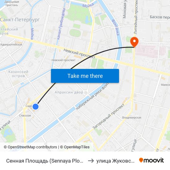 Сенная Площадь (Sennaya Ploschad') to улица Жуковского map