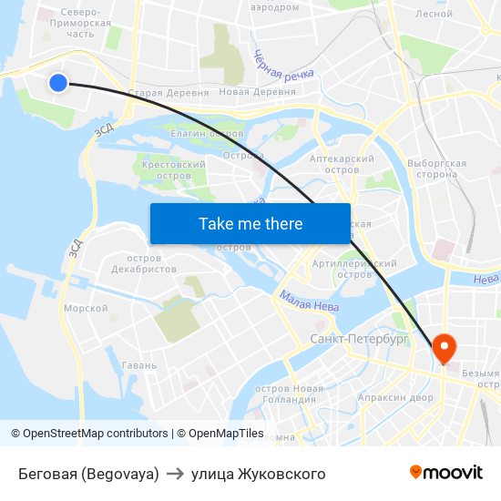 Беговая (Begovaya) to улица Жуковского map
