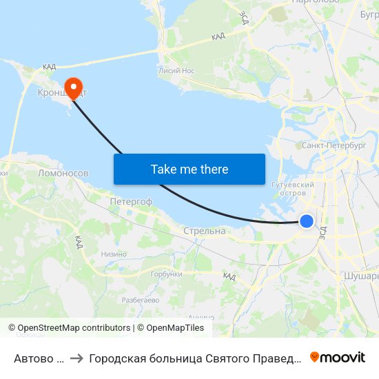 Автово (Avtovo) to Городская больница Святого Праведного Иоанна Кронштадского map