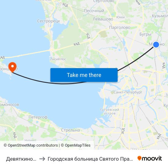 Девяткино (Devyatkino) to Городская больница Святого Праведного Иоанна Кронштадского map