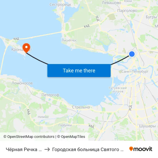 Чёрная Речка (Chernaya Rechka) to Городская больница Святого Праведного Иоанна Кронштадского map
