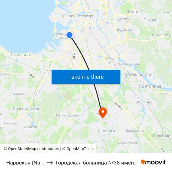 Нарвская (Narvskaya) to Городская больница №38 имени Н.А.Семашко map