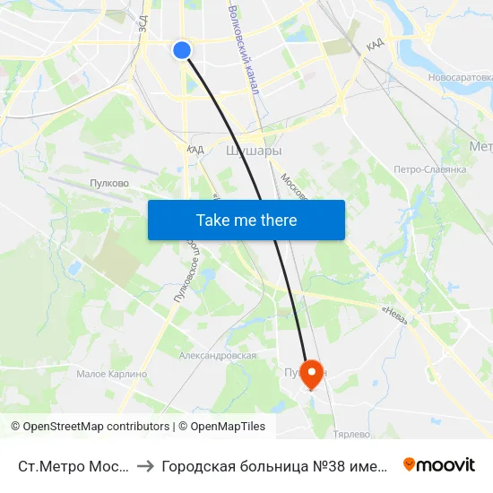 Ст.Метро Московская to Городская больница №38 имени Н.А.Семашко map