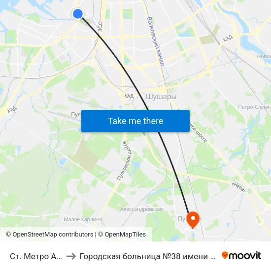 Ст. Метро Автово to Городская больница №38 имени Н.А.Семашко map