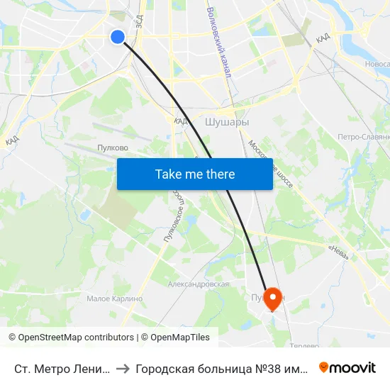 Ст. Метро Ленинский Пр. to Городская больница №38 имени Н.А.Семашко map