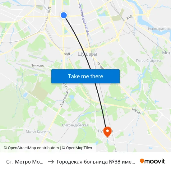 Ст. Метро Московская to Городская больница №38 имени Н.А.Семашко map