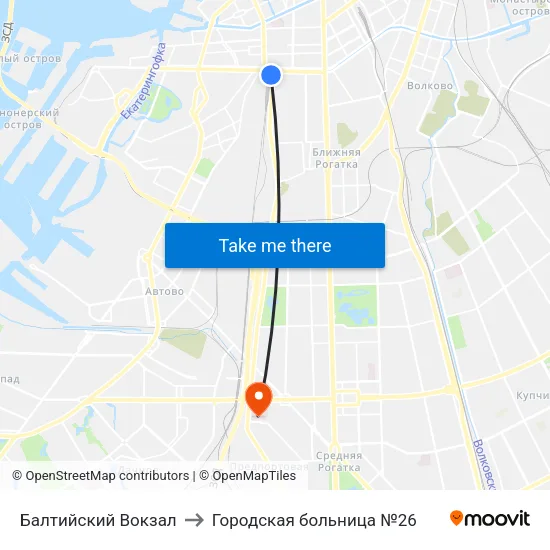 Балтийский Вокзал to Городская больница №26 map