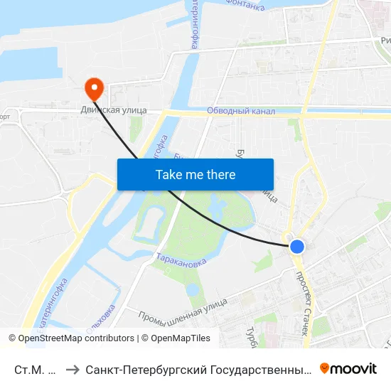 Ст.М. Нарвская to Санкт-Петербургский Государственный Университет Водных Коммуникаций map