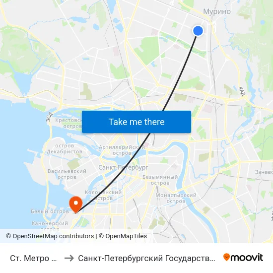 Ст. Метро Гражданский Пр. to Санкт-Петербургский Государственный Университет Водных Коммуникаций map