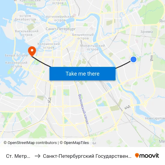 Ст. Метро Ул.Дыбенко to Санкт-Петербургский Государственный Университет Водных Коммуникаций map