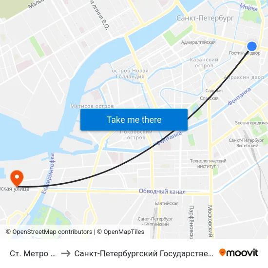 Ст. Метро Гостиный Двор to Санкт-Петербургский Государственный Университет Водных Коммуникаций map