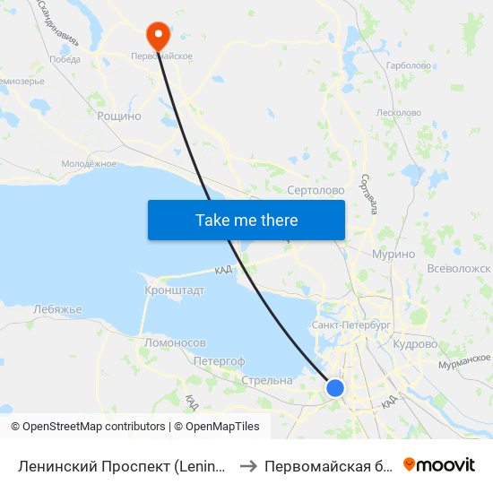 Ленинский Проспект (Leninsky Prospekt) to Первомайская больница map