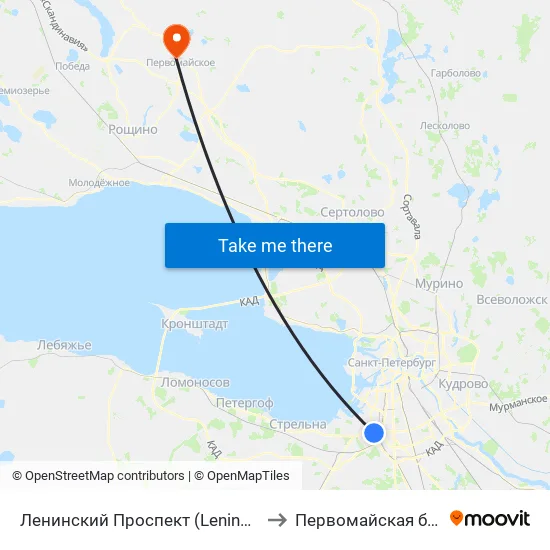 Ленинский Проспект (Leninsky Prospekt) to Первомайская больница map