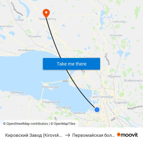 Кировский Завод (Kirovsky Zavod) to Первомайская больница map