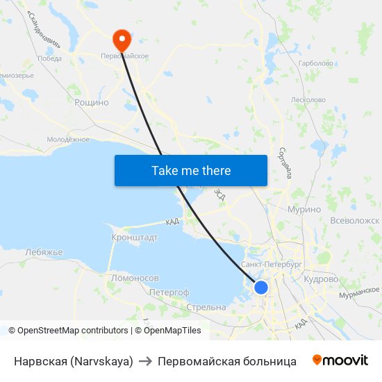 Нарвская (Narvskaya) to Первомайская больница map