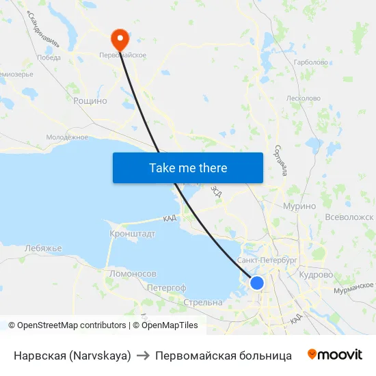 Нарвская (Narvskaya) to Первомайская больница map